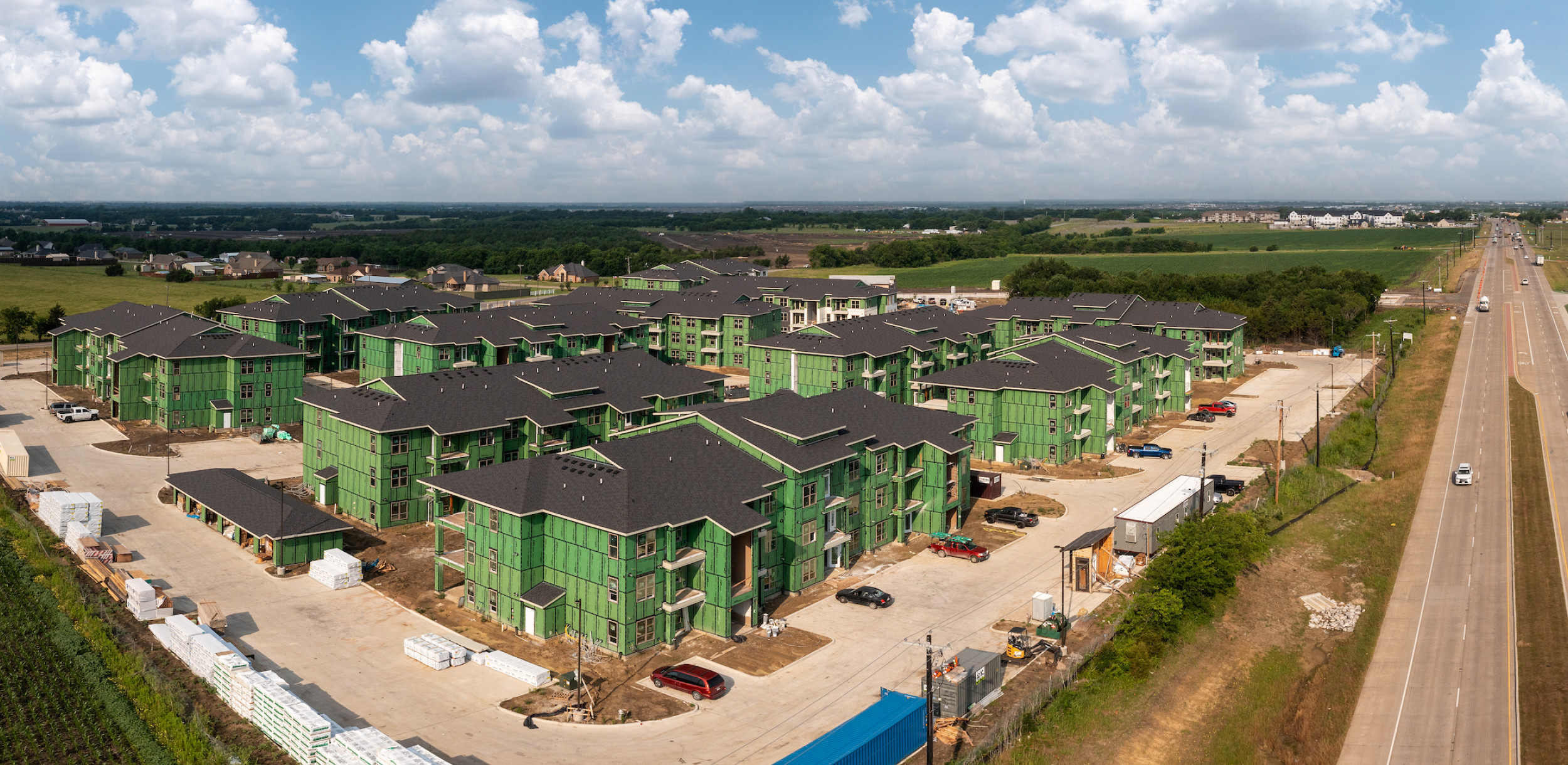 Aerial of new construction apartments